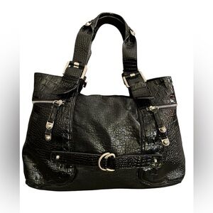 NWOT Jessica Simpson Black Faux Leather Crocodile Embossed Tote Bag Purse